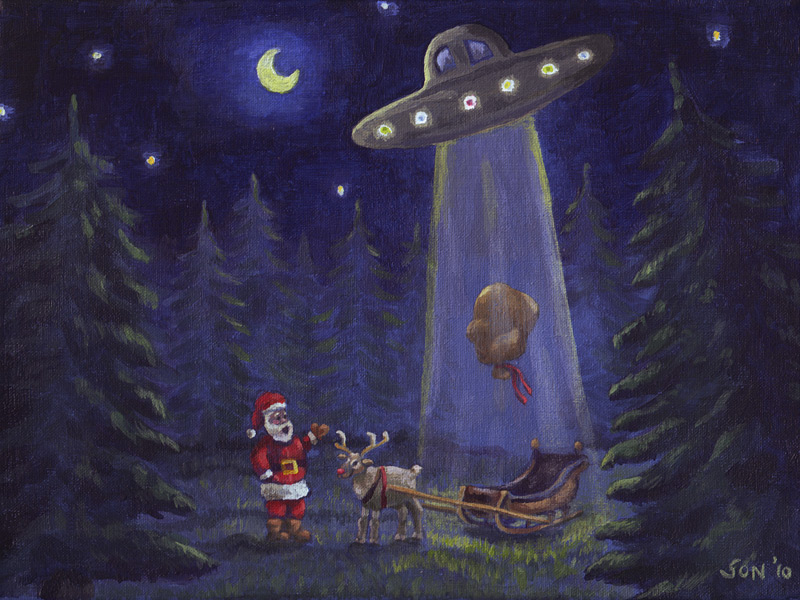 "Extraterrestrial Christmas Robbery painting"
