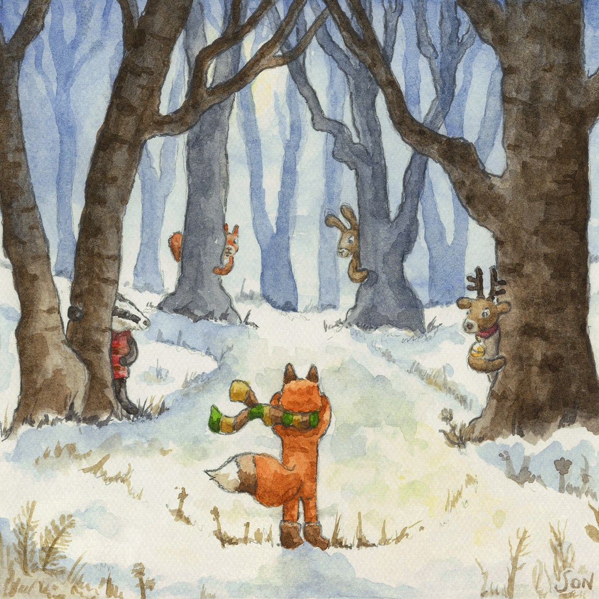 winter snow forest painting